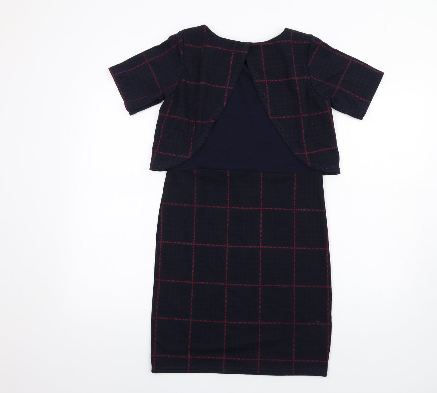 Daisy Street Womens Blue Plaid Polyester Pencil Dress Size 8 Round Neck Pullover