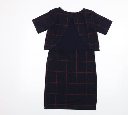 Daisy Street Womens Blue Plaid Polyester Pencil Dress Size 8 Round Neck Pullover