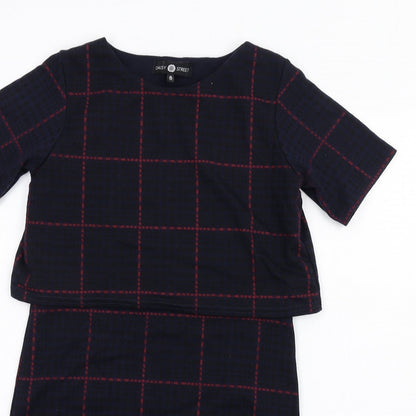 Daisy Street Womens Blue Plaid Polyester Pencil Dress Size 8 Round Neck Pullover