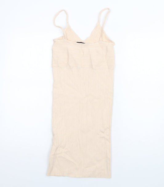 Bershka Womens Beige Viscose Bodycon Size L V-Neck Pullover