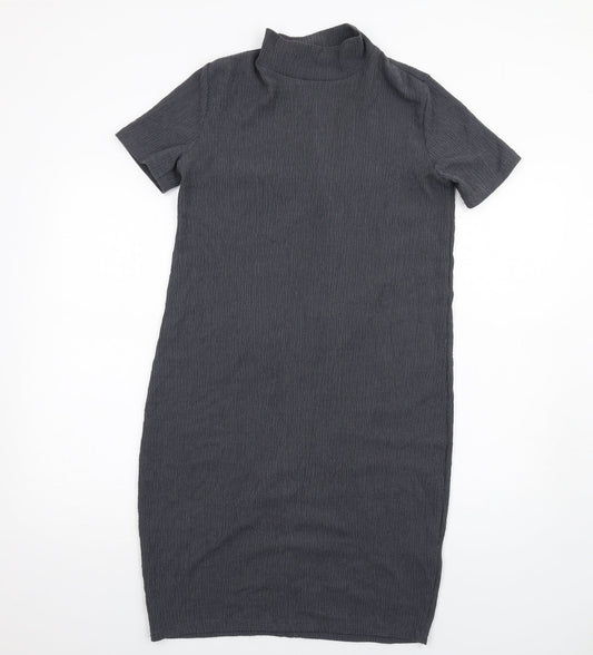 Marks and Spencer Womens Grey Polyester Bodycon Size 10 High Neck Pullover