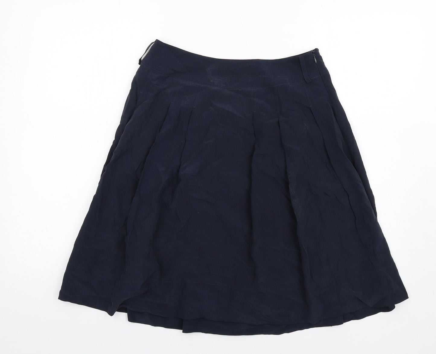 Marks and Spencer Womens Blue Silk A-Line Skirt Size 8 Zip