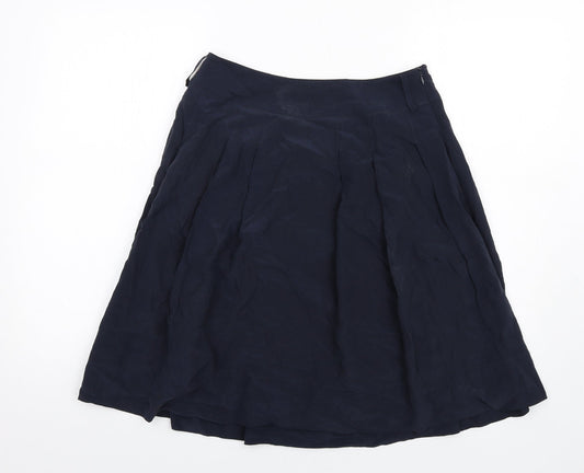 Marks and Spencer Womens Blue Silk A-Line Skirt Size 8 Zip