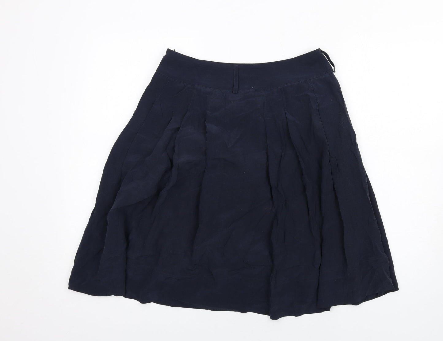 Marks and Spencer Womens Blue Silk A-Line Skirt Size 8 Zip