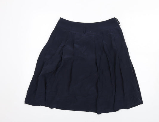 Marks and Spencer Womens Blue Silk A-Line Skirt Size 8 Zip