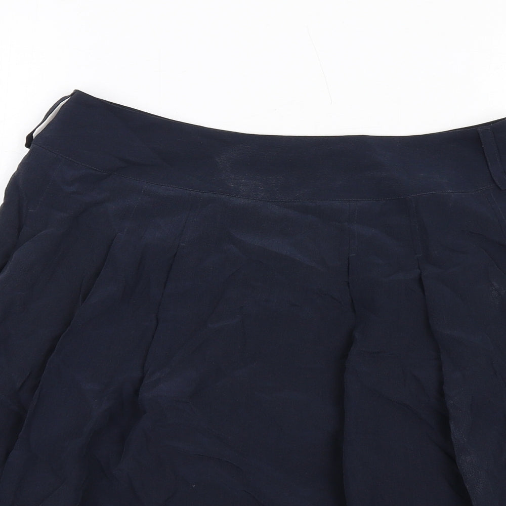 Marks and Spencer Womens Blue Silk A-Line Skirt Size 8 Zip