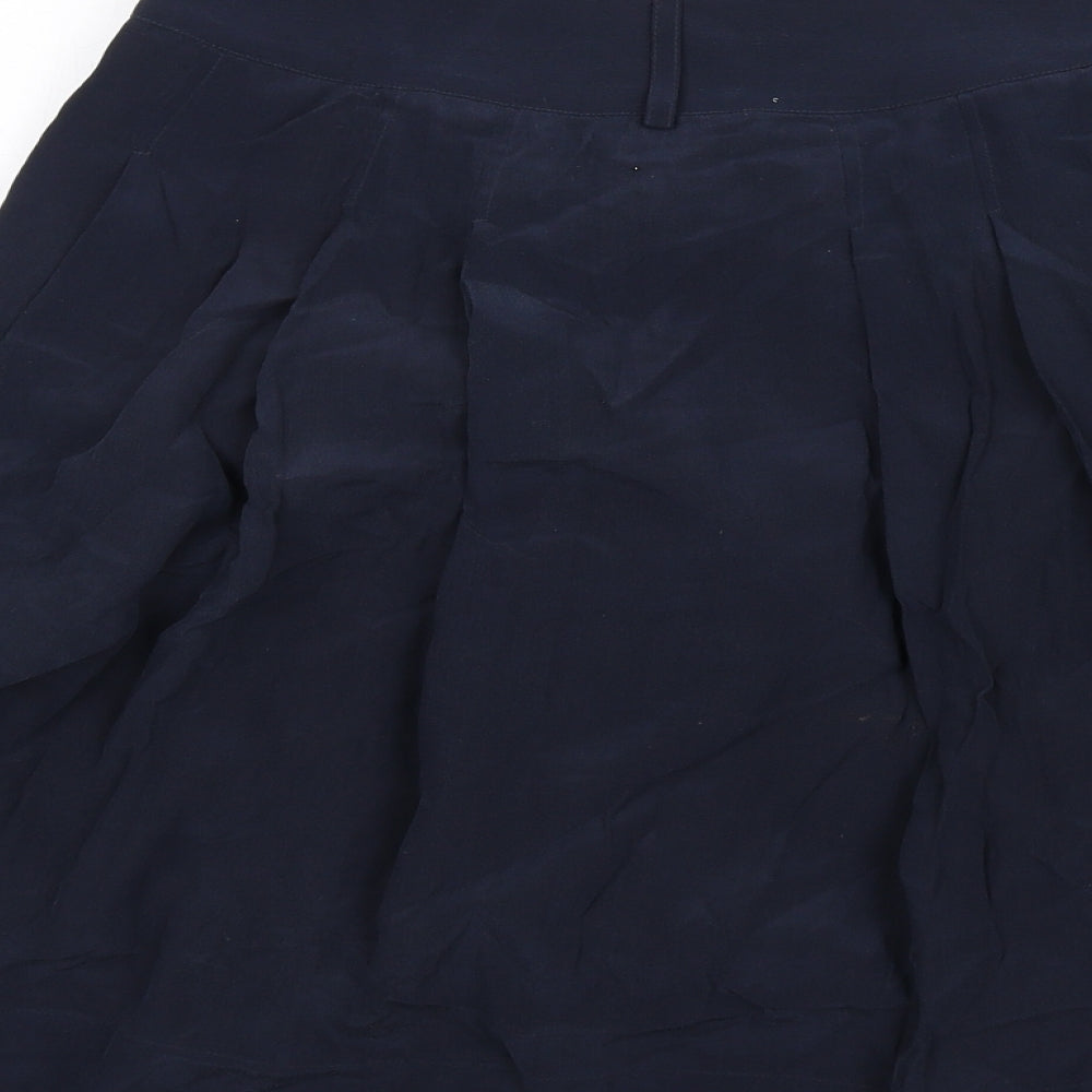 Marks and Spencer Womens Blue Silk A-Line Skirt Size 8 Zip