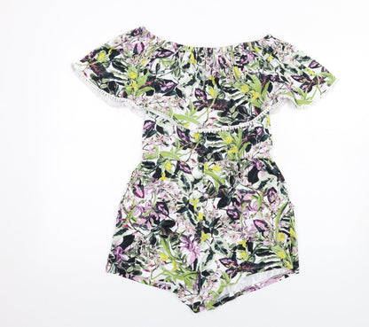 NEXT Womens Multicoloured Floral Vinyl Playsuit One-Piece Size 8 Pullover