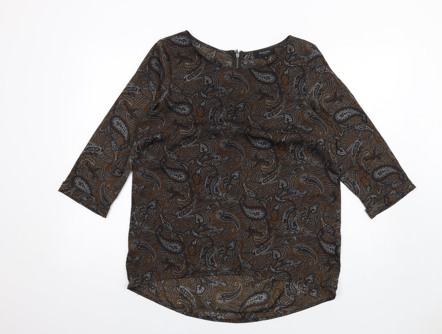 Womens UK Size 12 Selected Femme Brown Basic T-Shirt