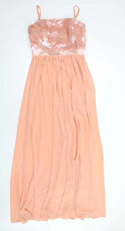 Coast Womens Pink Polyester Maxi Size 10 Square Neck Zip - Sequins