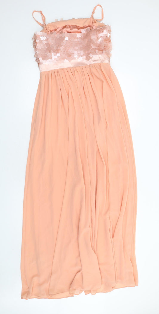 Coast Womens Pink Polyester Maxi Size 10 Square Neck Zip - Sequins