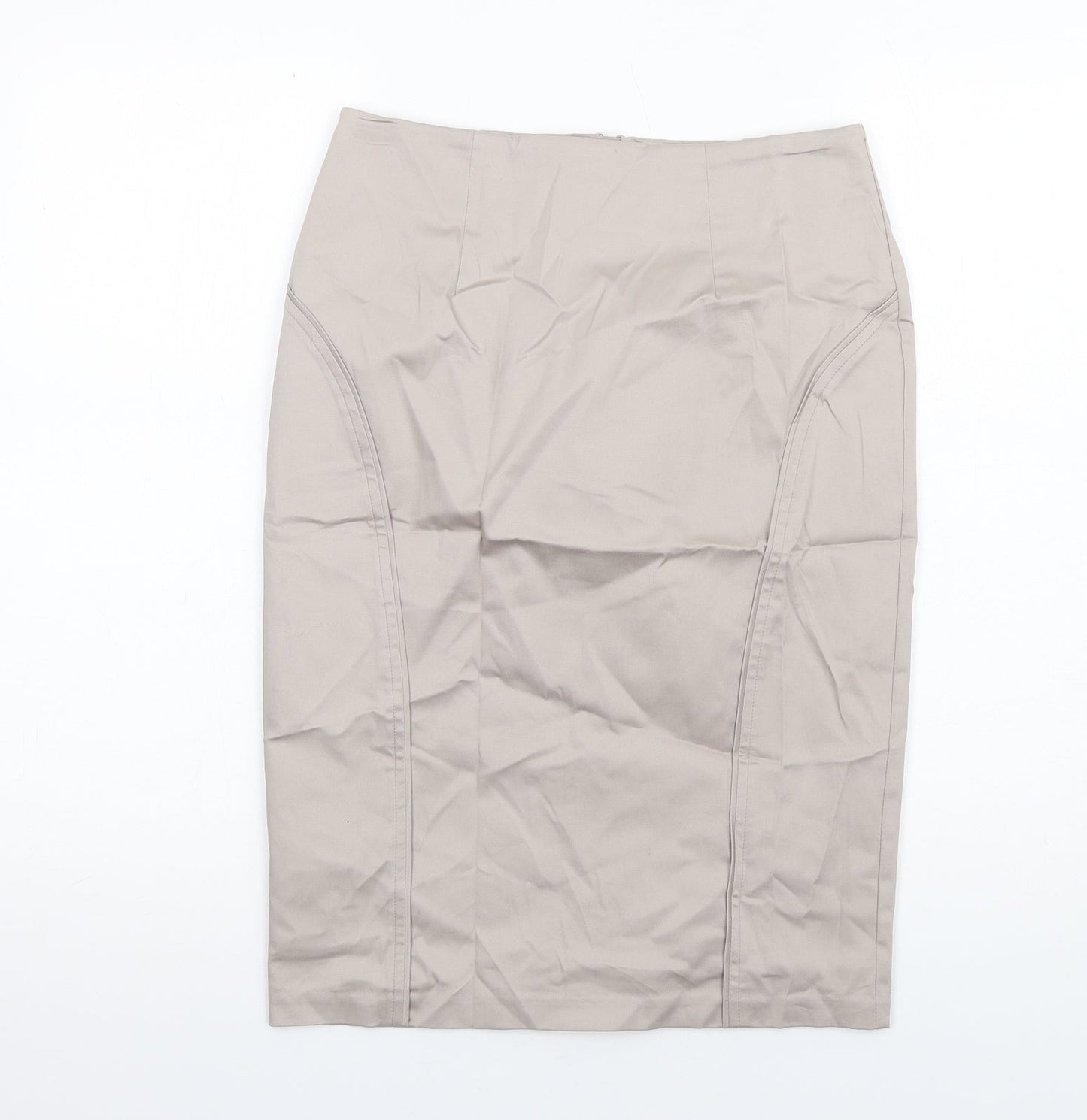 Marks and Spencer Womens Beige Cotton Straight & Pencil Skirt Size 8 Zip