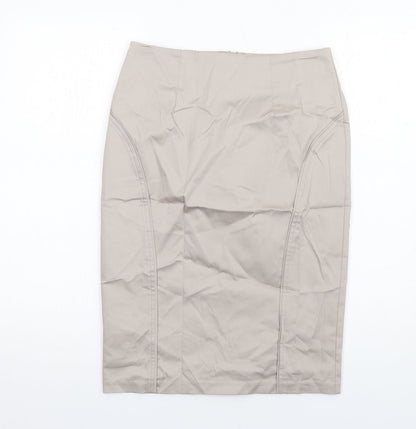 Marks and Spencer Womens Beige Cotton Straight & Pencil Skirt Size 8 Zip