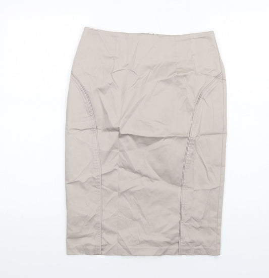 Marks and Spencer Womens Beige Cotton Straight & Pencil Skirt Size 8 Zip