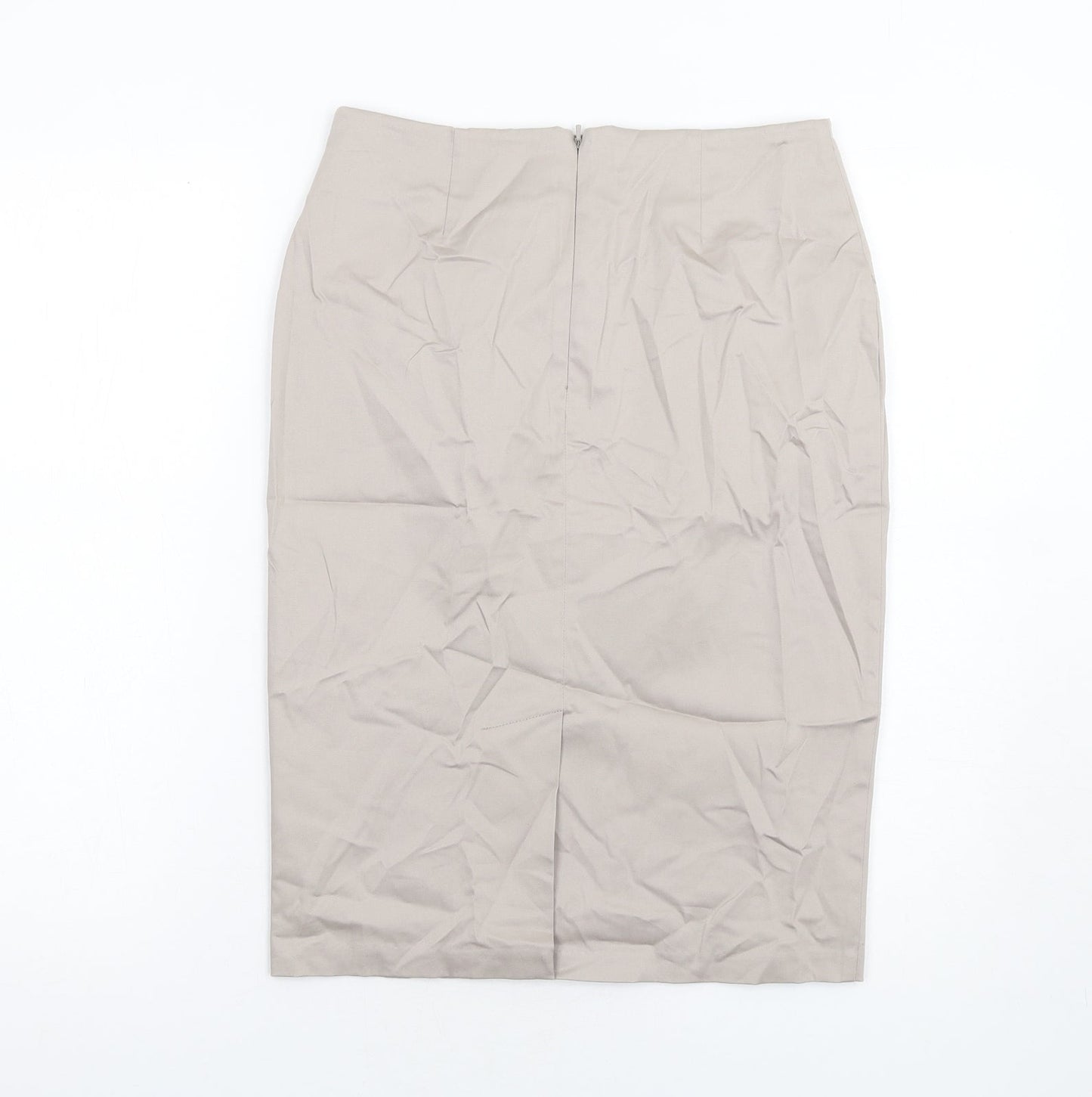 Marks and Spencer Womens Beige Cotton Straight & Pencil Skirt Size 8 Zip