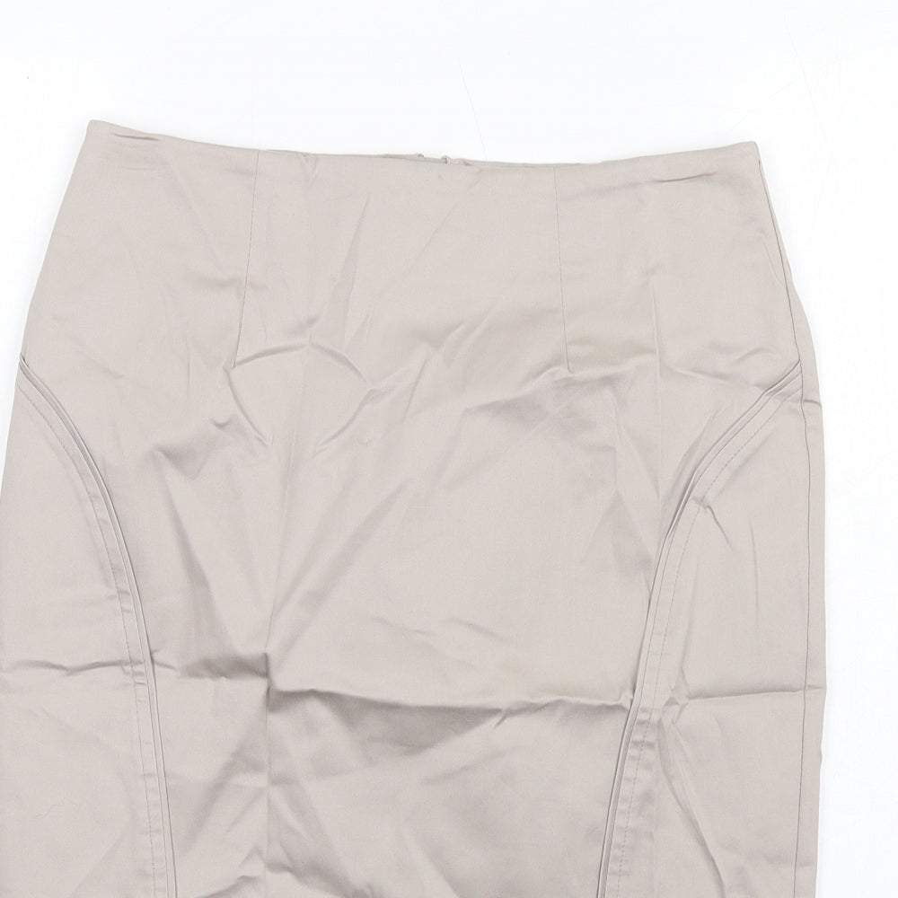 Marks and Spencer Womens Beige Cotton Straight & Pencil Skirt Size 8 Zip