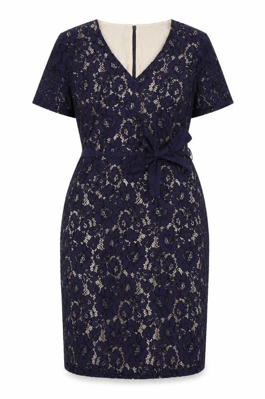 Per Una Womens Blue Cotton Pencil Dress Size 16 V-Neck Zip