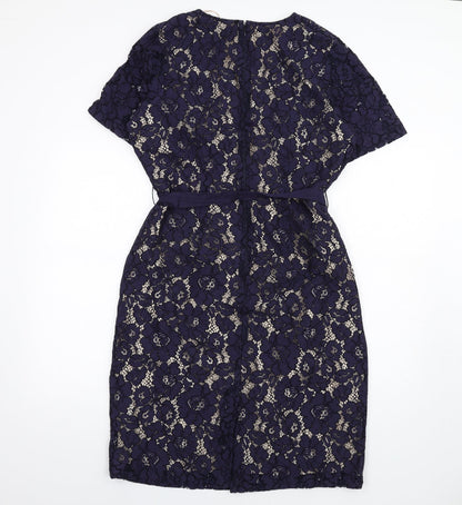 Per Una Womens Blue Cotton Pencil Dress Size 16 V-Neck Zip