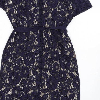 Per Una Womens Blue Cotton Pencil Dress Size 16 V-Neck Zip