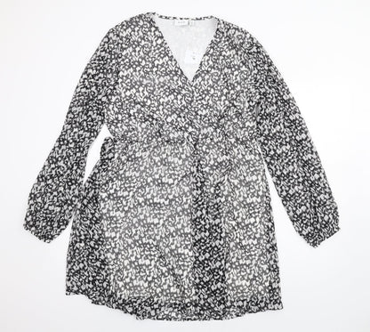 VILA Womens Black Geometric Polyester A-Line Size 14 V-Neck Pullover