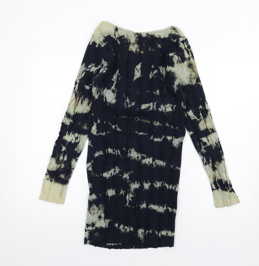 PRETTYLITTLETHING Womens Blue Tie Dye Cotton Bodycon Size 14 Round Neck Pullover - Open Back