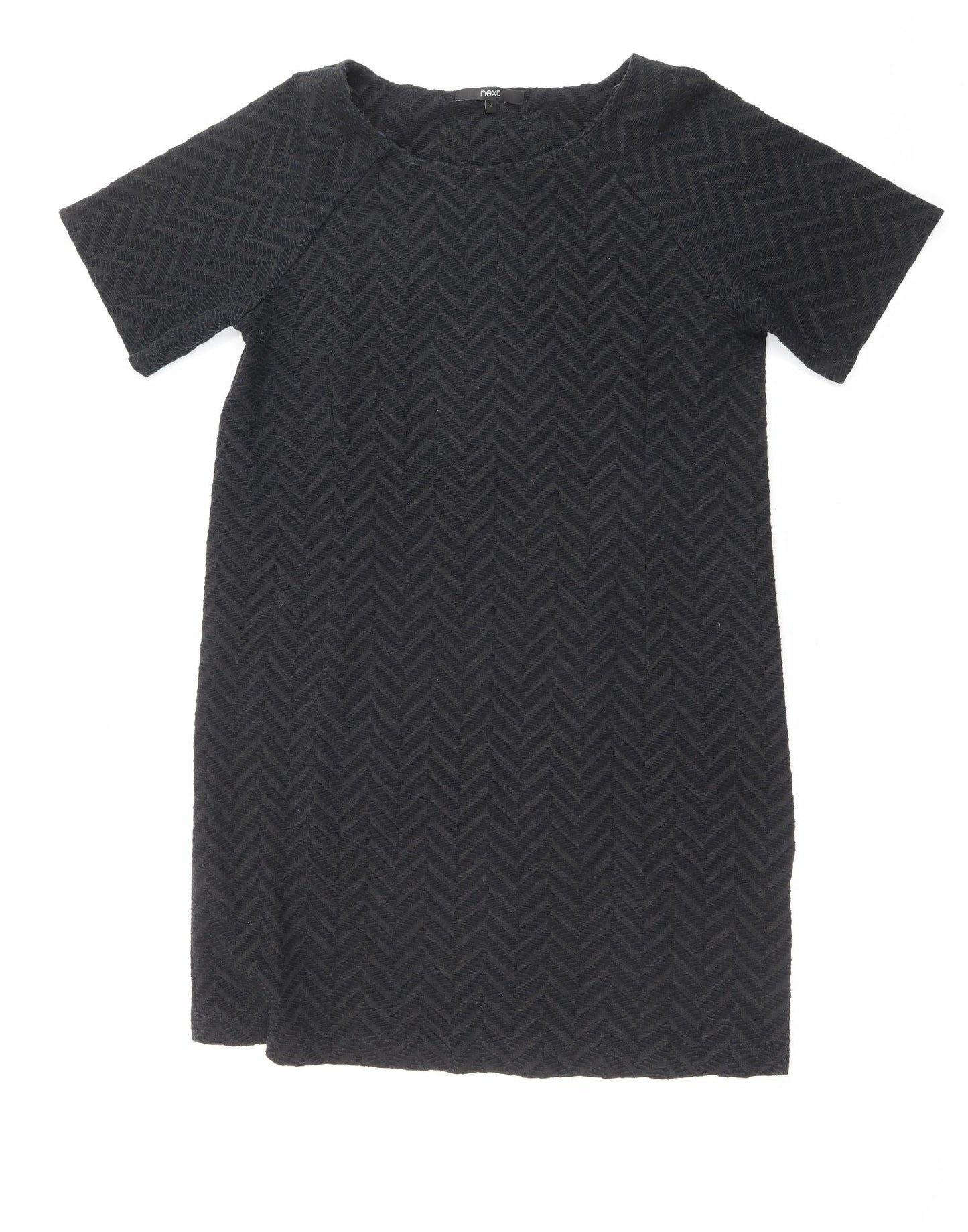 NEXT Womens Black Geometric Polyester T-Shirt Dress Size 14 Round Neck Pullover