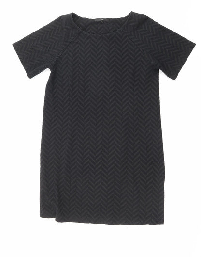 NEXT Womens Black Geometric Polyester T-Shirt Dress Size 14 Round Neck Pullover