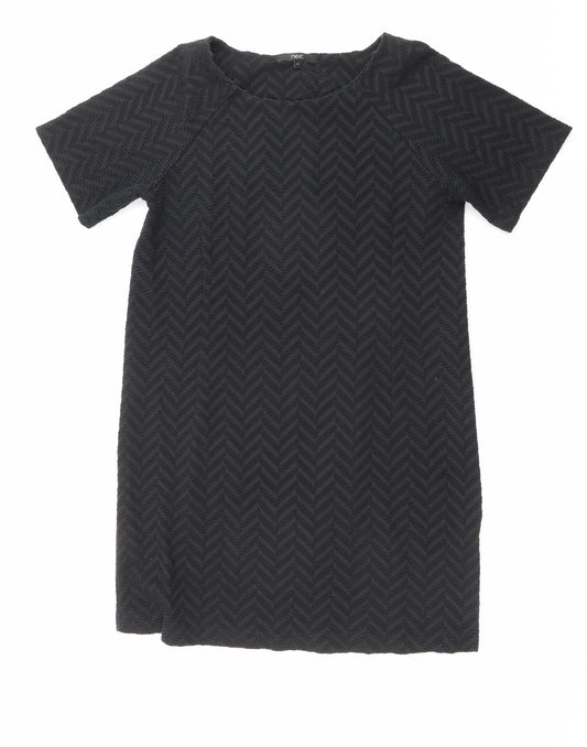 NEXT Womens Black Geometric Polyester T-Shirt Dress Size 14 Round Neck Pullover