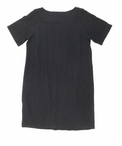NEXT Womens Black Geometric Polyester T-Shirt Dress Size 14 Round Neck Pullover