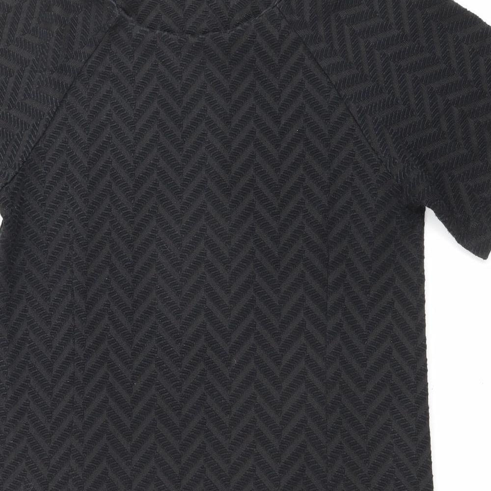 NEXT Womens Black Geometric Polyester T-Shirt Dress Size 14 Round Neck Pullover