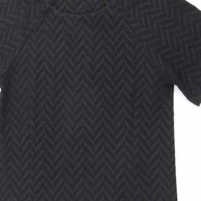 NEXT Womens Black Geometric Polyester T-Shirt Dress Size 14 Round Neck Pullover