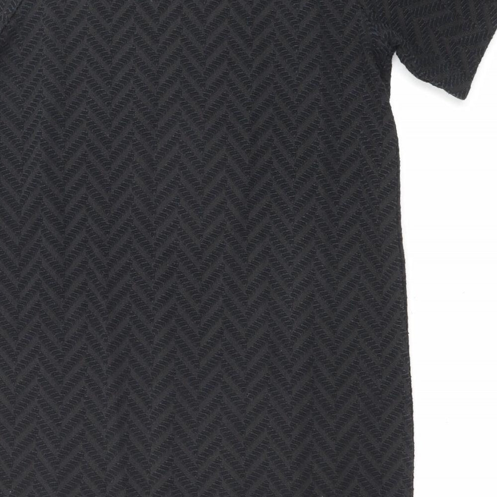 NEXT Womens Black Geometric Polyester T-Shirt Dress Size 14 Round Neck Pullover
