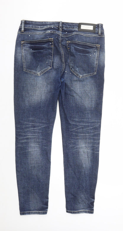 Celebre Mens Blue Cotton Straight Jeans Size 32 in L28 in Regular Button - Paint Splatter