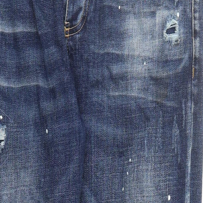 Celebre Mens Blue Cotton Straight Jeans Size 32 in L28 in Regular Button - Paint Splatter