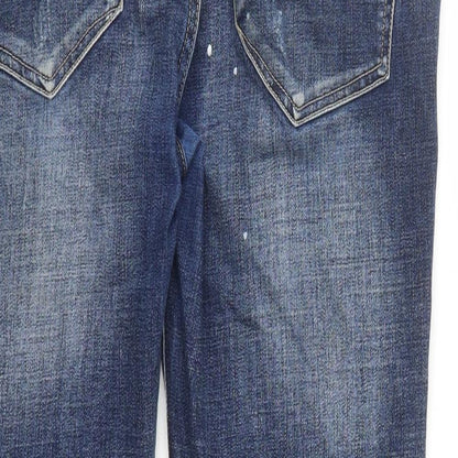 Celebre Mens Blue Cotton Straight Jeans Size 32 in L28 in Regular Button - Paint Splatter