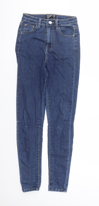 PRETTYLITTLETHING Womens Blue Cotton Skinny Jeans Size 6 L27 in Regular Zip