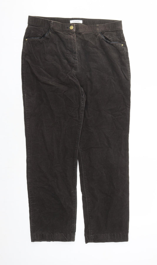 Classic Womens Brown Cotton Trousers Size 12 L26 in Regular Zip