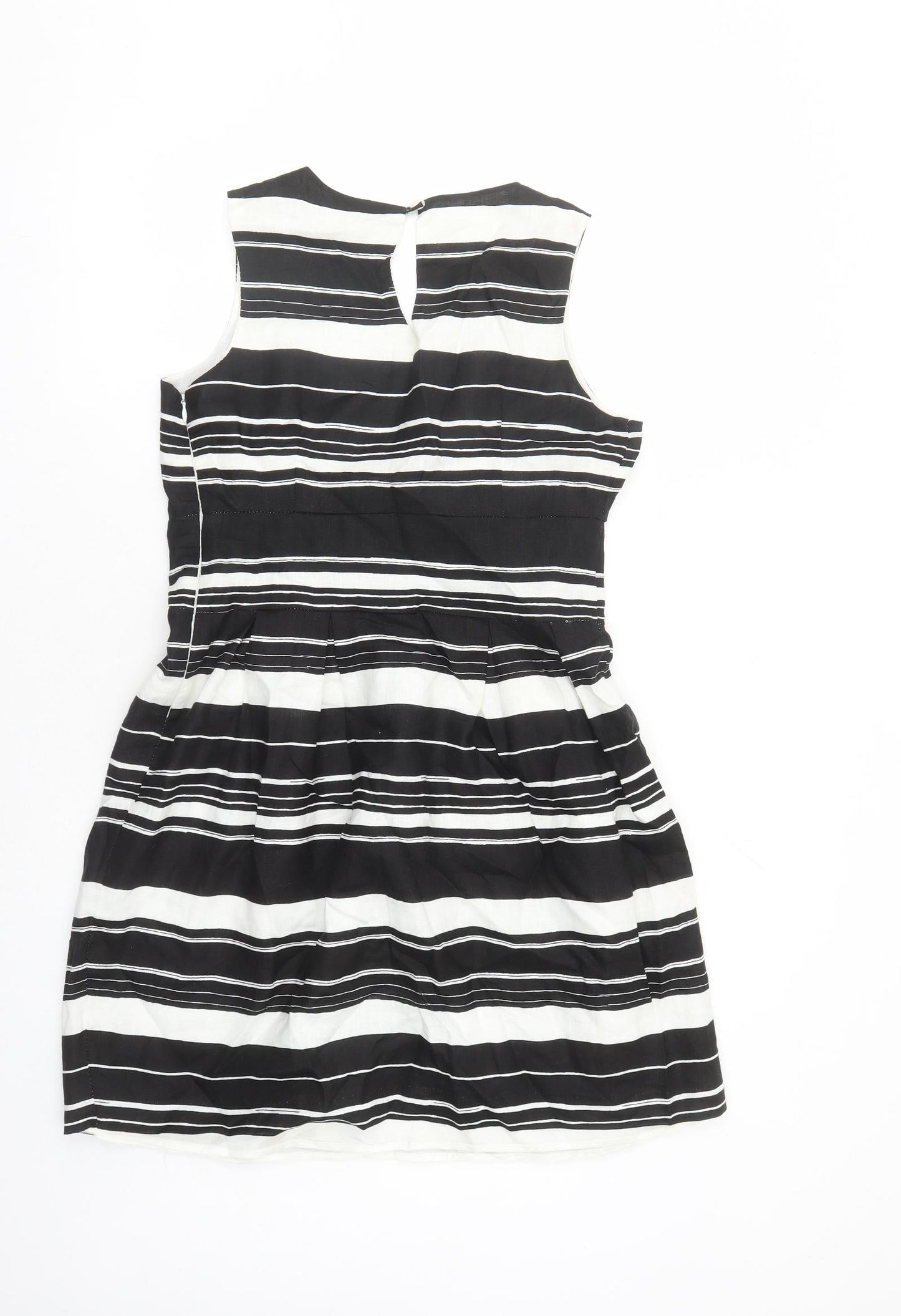 Tweeds Womens Black Striped Linen A-Line Size 12 V-Neck Button - Lined