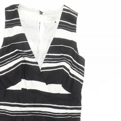 Tweeds Womens Black Striped Linen A-Line Size 12 V-Neck Button - Lined