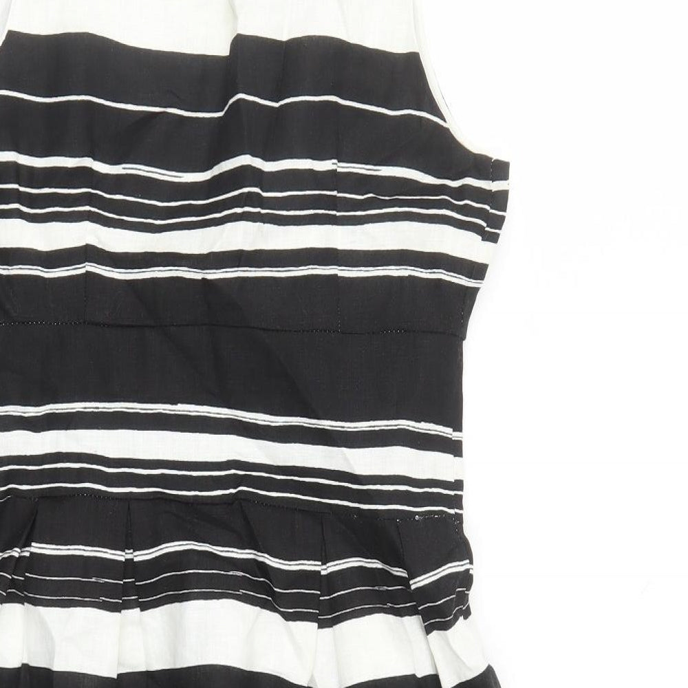 Tweeds Womens Black Striped Linen A-Line Size 12 V-Neck Button - Lined