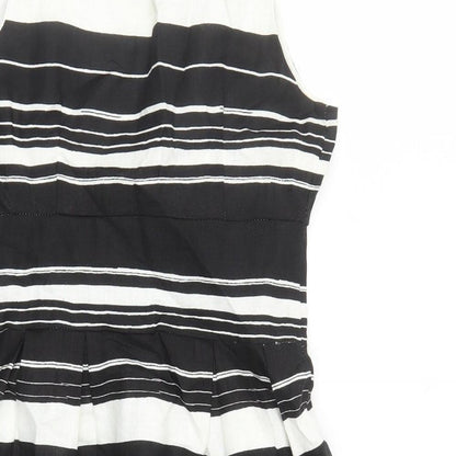 Tweeds Womens Black Striped Linen A-Line Size 12 V-Neck Button - Lined