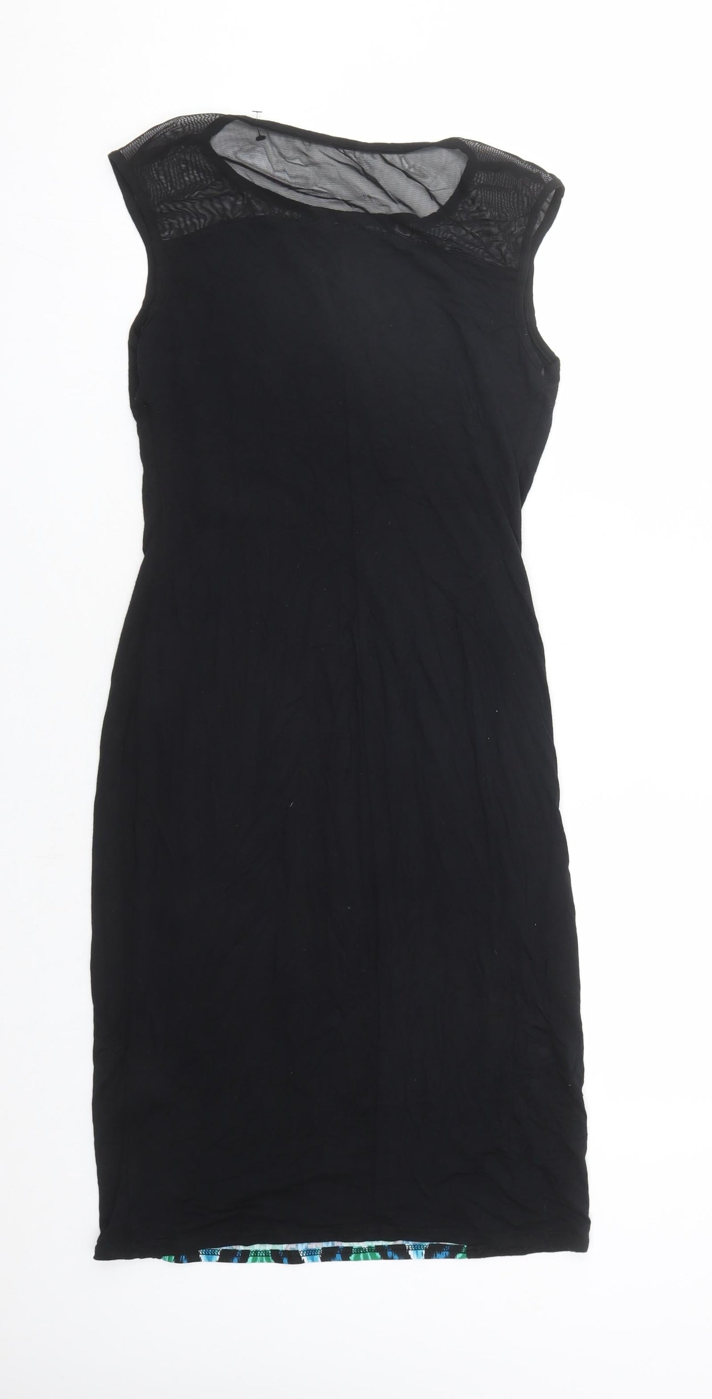 Roman Womens Black Geometric Viscose A-Line Size 10 Round Neck Pullover