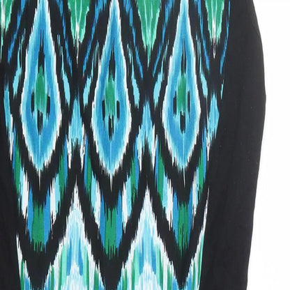 Roman Womens Black Geometric Viscose A-Line Size 10 Round Neck Pullover
