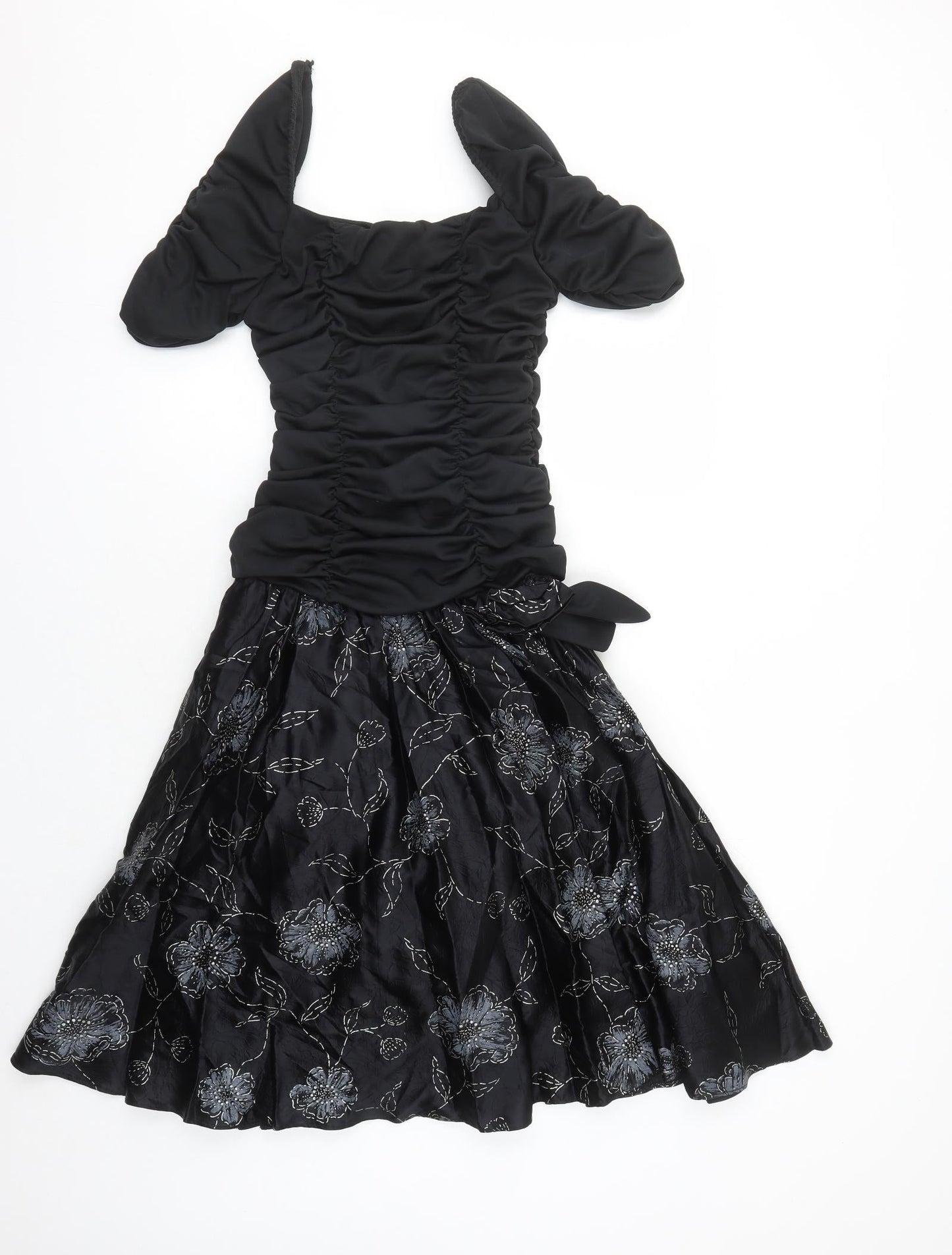 Etam Womens Black Floral Acetate Ball Gown Size 10 Square Neck Zip - Tulle Underskirt