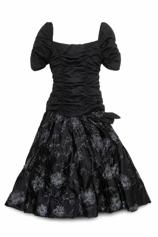 Etam Womens Black Floral Acetate Ball Gown Size 10 Square Neck Zip - Tulle Underskirt