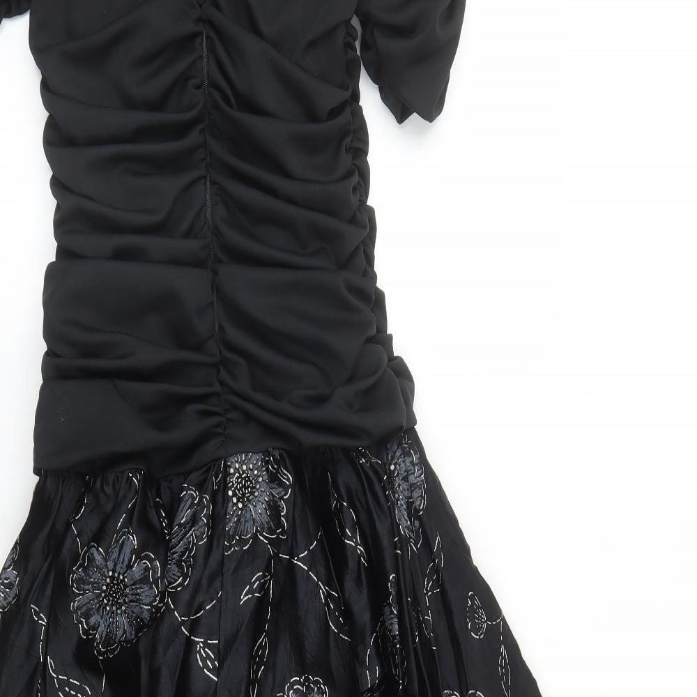 Etam Womens Black Floral Acetate Ball Gown Size 10 Square Neck Zip - Tulle Underskirt