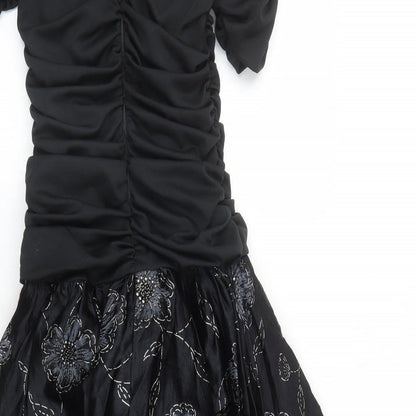 Etam Womens Black Floral Acetate Ball Gown Size 10 Square Neck Zip - Tulle Underskirt