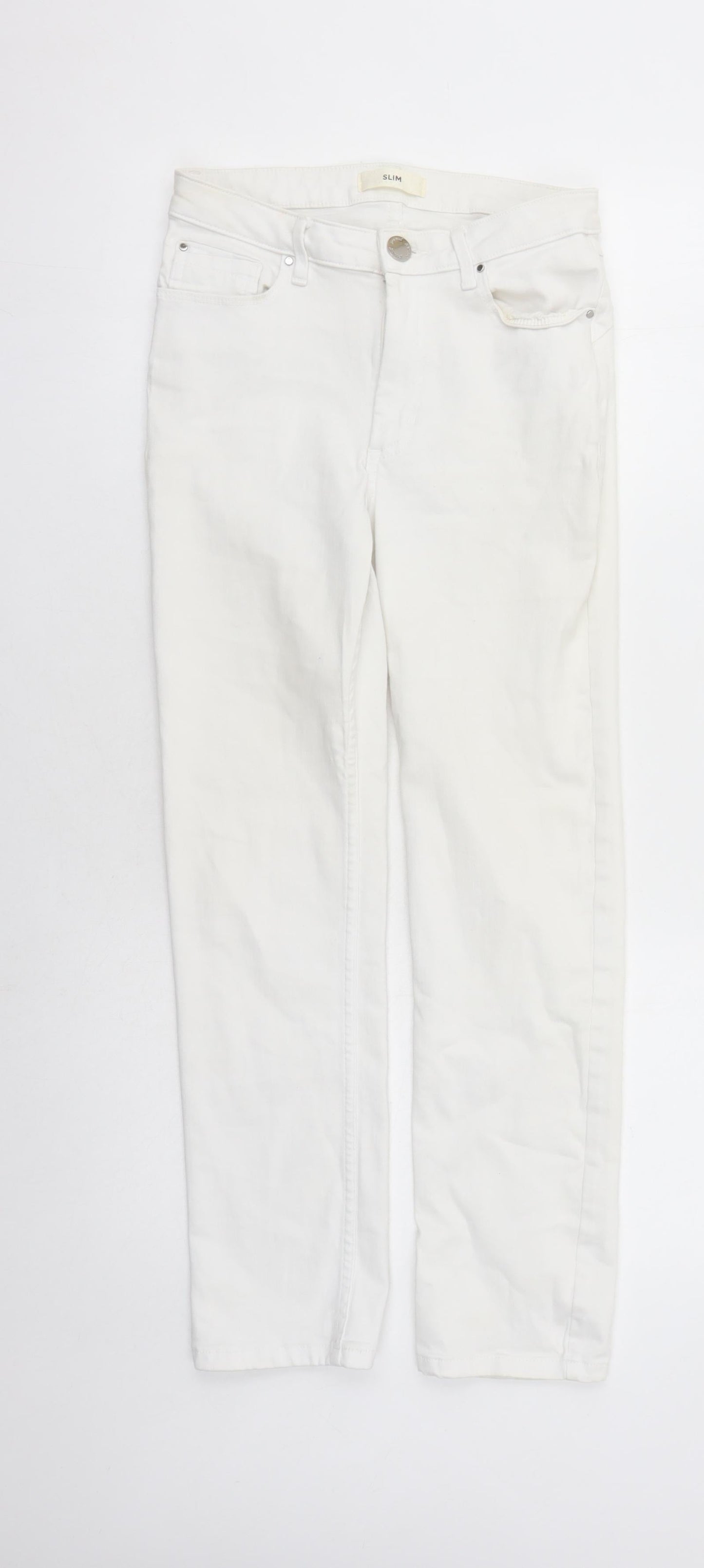 Per Una Womens White Cotton Straight Jeans Size 8 L27 in Slim Zip