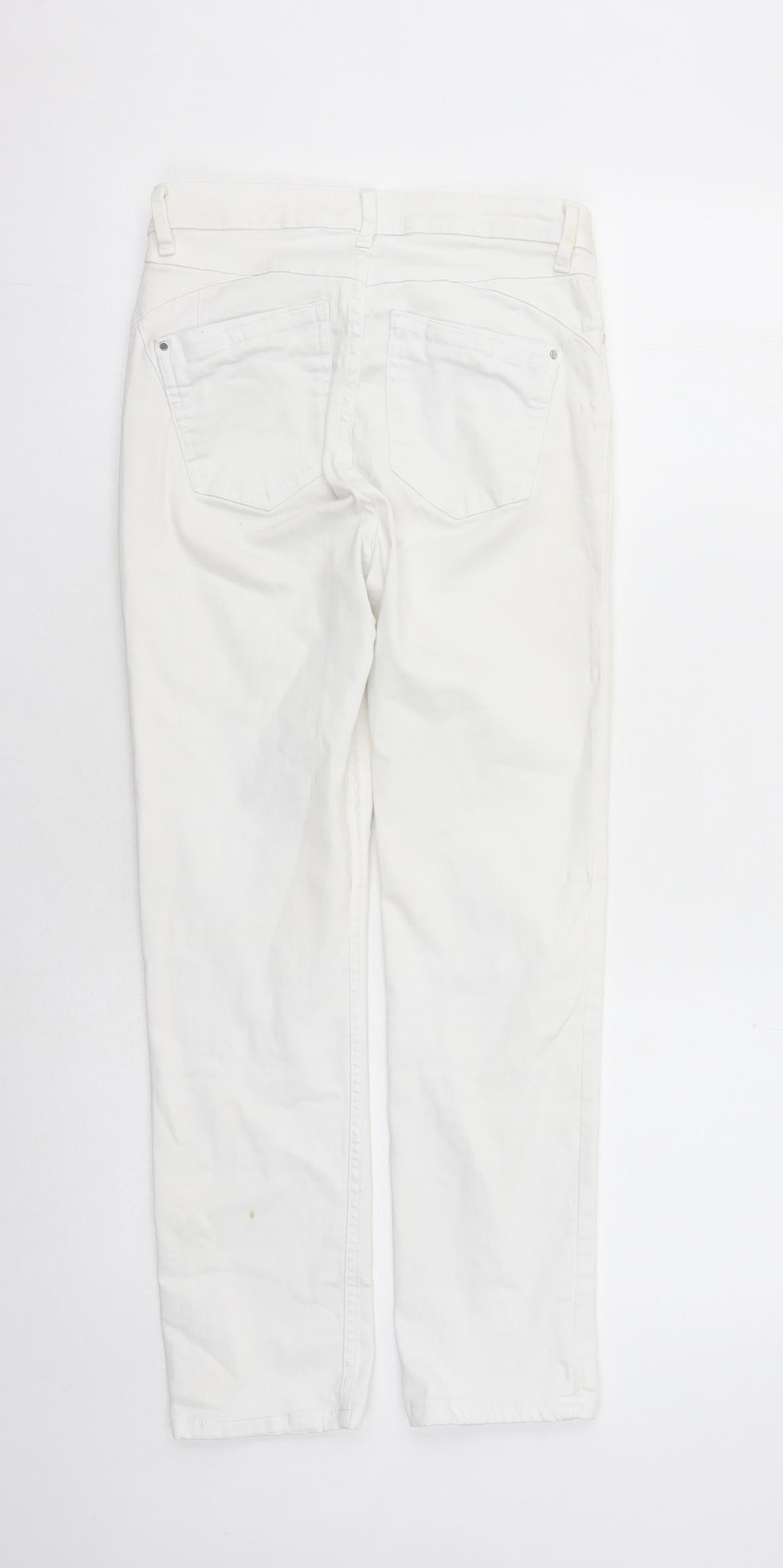 Per Una Womens White Cotton Straight Jeans Size 8 L27 in Slim Zip