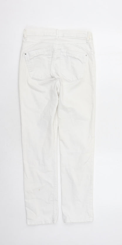 Per Una Womens White Cotton Straight Jeans Size 8 L27 in Slim Zip